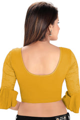 Gold Cotton Lycra Blend Stretchable Non-Padded Elbow Sleeves Saree Blouse