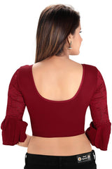 Maroon Cotton Lycra Blend Stretchable Non-Padded Elbow Sleeves Saree Blouse