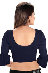 Navy Blue Cotton Lycra Blend Stretchable Non-Padded Elbow Sleeves Saree Blouse