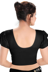 Black Nylon Blend Stretchable Non-Padded Short Sleeves Saree Blouse