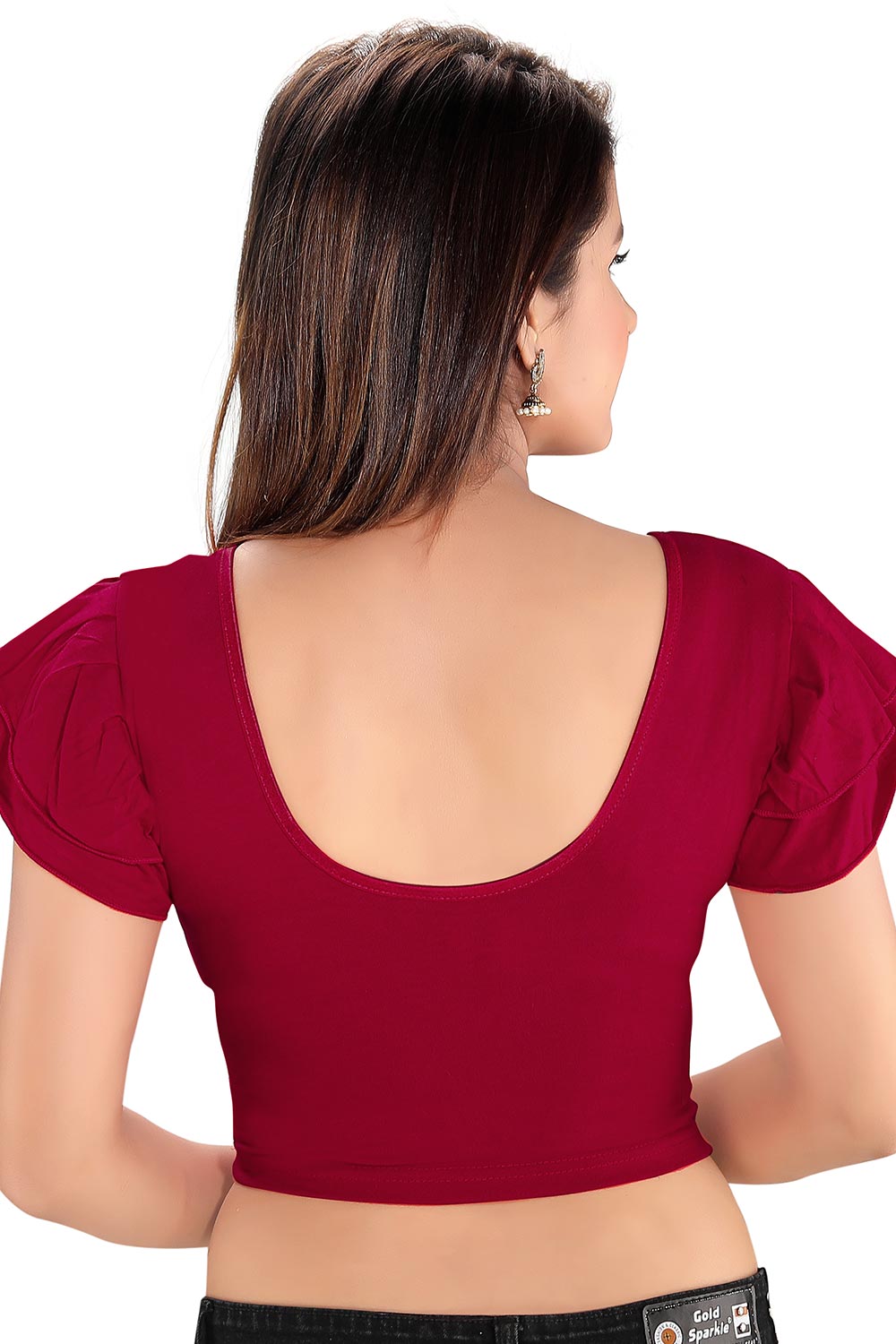 Maroon Cotton Lycra Blend Stretchable Non-Padded Short Sleeves Saree Blouse