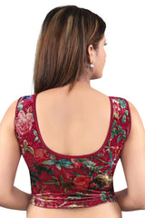 Maroon Velvet Stretchable Non-Padded Sleeveless Saree Blouse