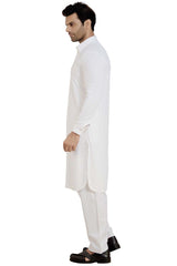 Men's White Rayon Embroidery Sequin Pathani Kurta Set