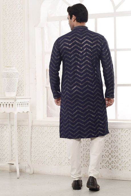 Blue Rayon Embroidered Kurta Pyjama Set