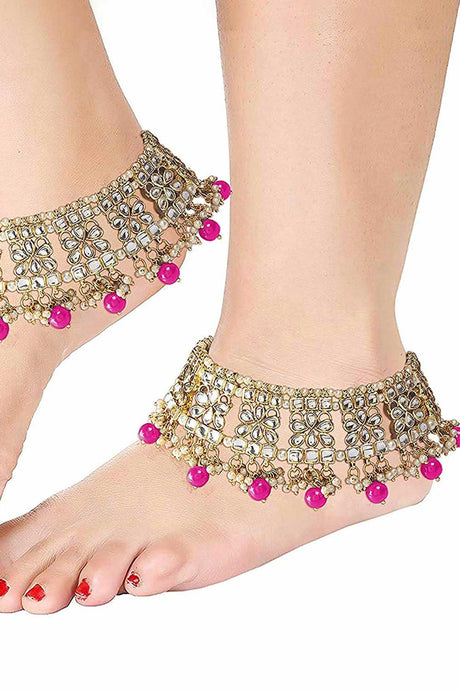 Buy Women's Alloy Anklet in Rani Pink Online - Back