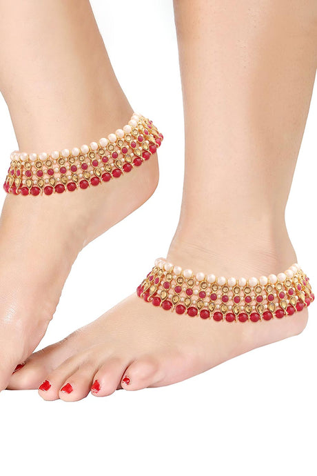 Buy Women's Alloy Anklet in Pink Online - Back