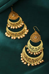 Buy Handcrafted Gold Filigree Enamelled Chandbali Online - Side