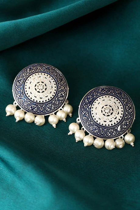 Buy Handcrafted Blue Enamelled Handcrafted Earrings Online - Front