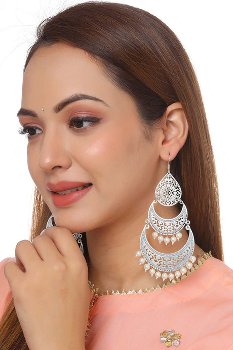 Buy Handcrafted Silver Filigree Enamelled Chandbali Online - Front