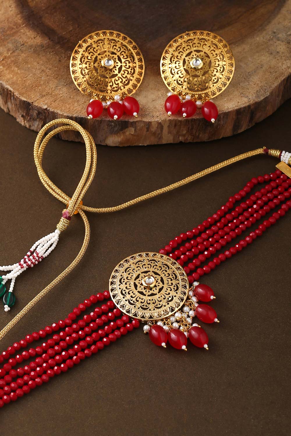 Buy Handcrafted Red Circular Filigree Choker Set Online