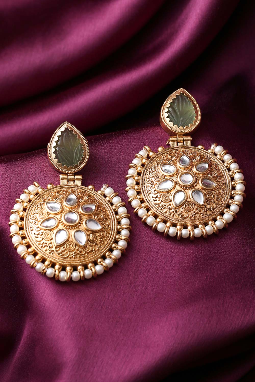 Buy Pastel Green Gold Plated Earrings Online - Side