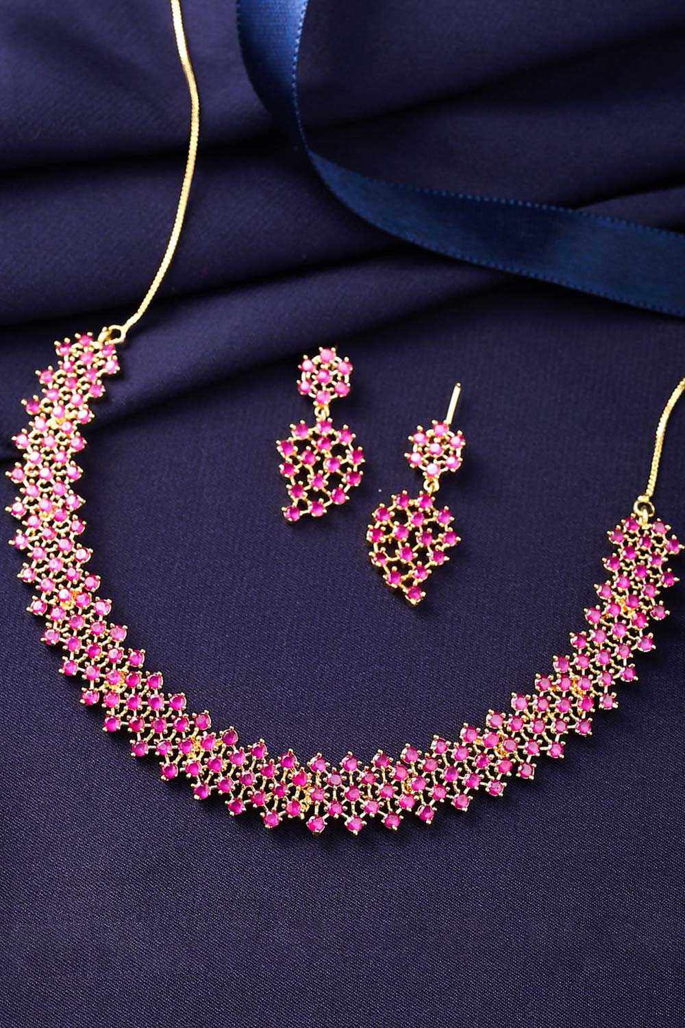 Buy Pink Stone Studded Jewellery Set. Online - Side