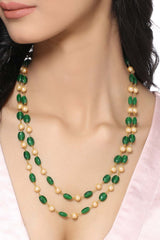 Buy Green Stone And Pearl Beaded Long Necklace Online - Side