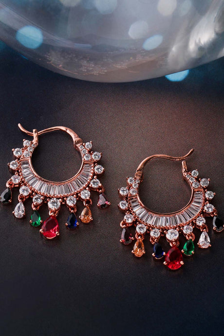 Buy Multicolor Ad Studded Handcrafted Gold Hoop Earrings Online