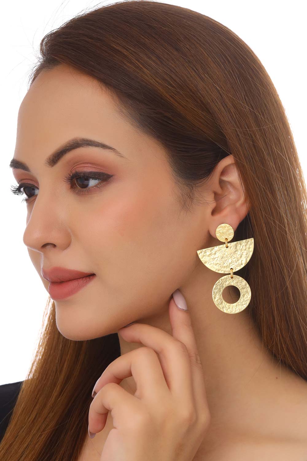 Buy Handcrafted Gold Contemporary Textured Drop Earrings Online