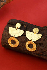 Buy Handcrafted Gold Contemporary Textured Drop Earrings Online - Front