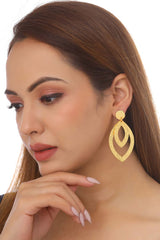 Buy Handcrafted Gold Contemporary Leaf Shaped Drop Earrings Online - Front