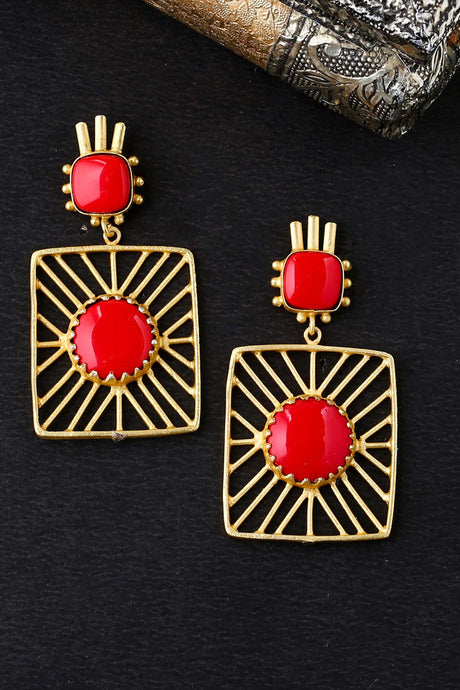 Buy Gold And Red Contemporary Drop Earrings Online