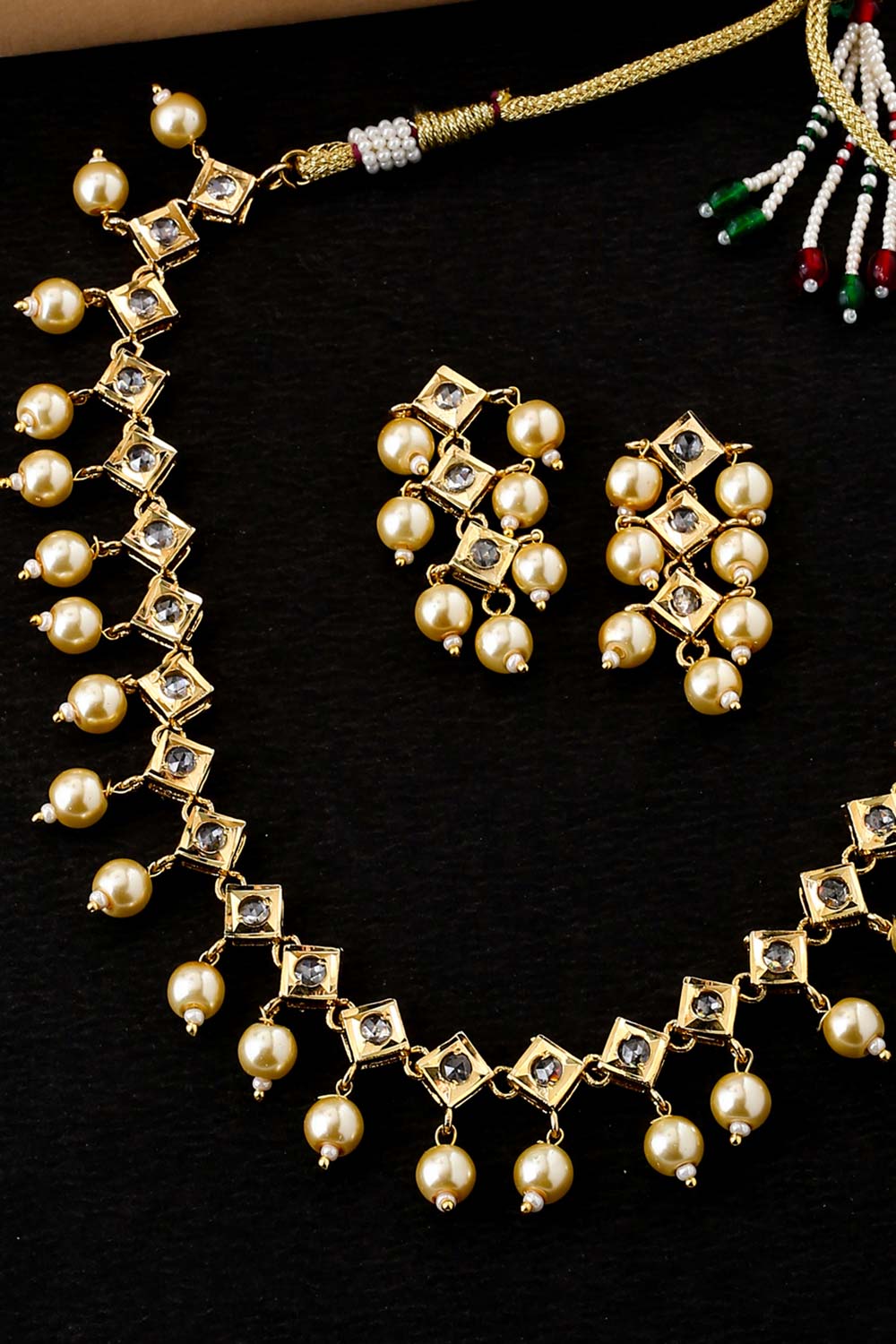 Buy Gold Toned Pearl Handcrafted Jadau Jewellery Set Online