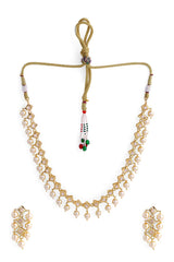 Buy Gold Toned Pearl Handcrafted Jadau Jewellery Set Online - Side
