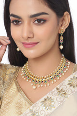 Buy Gold Toned And Stone-Studded Jewellery Set Online - Front