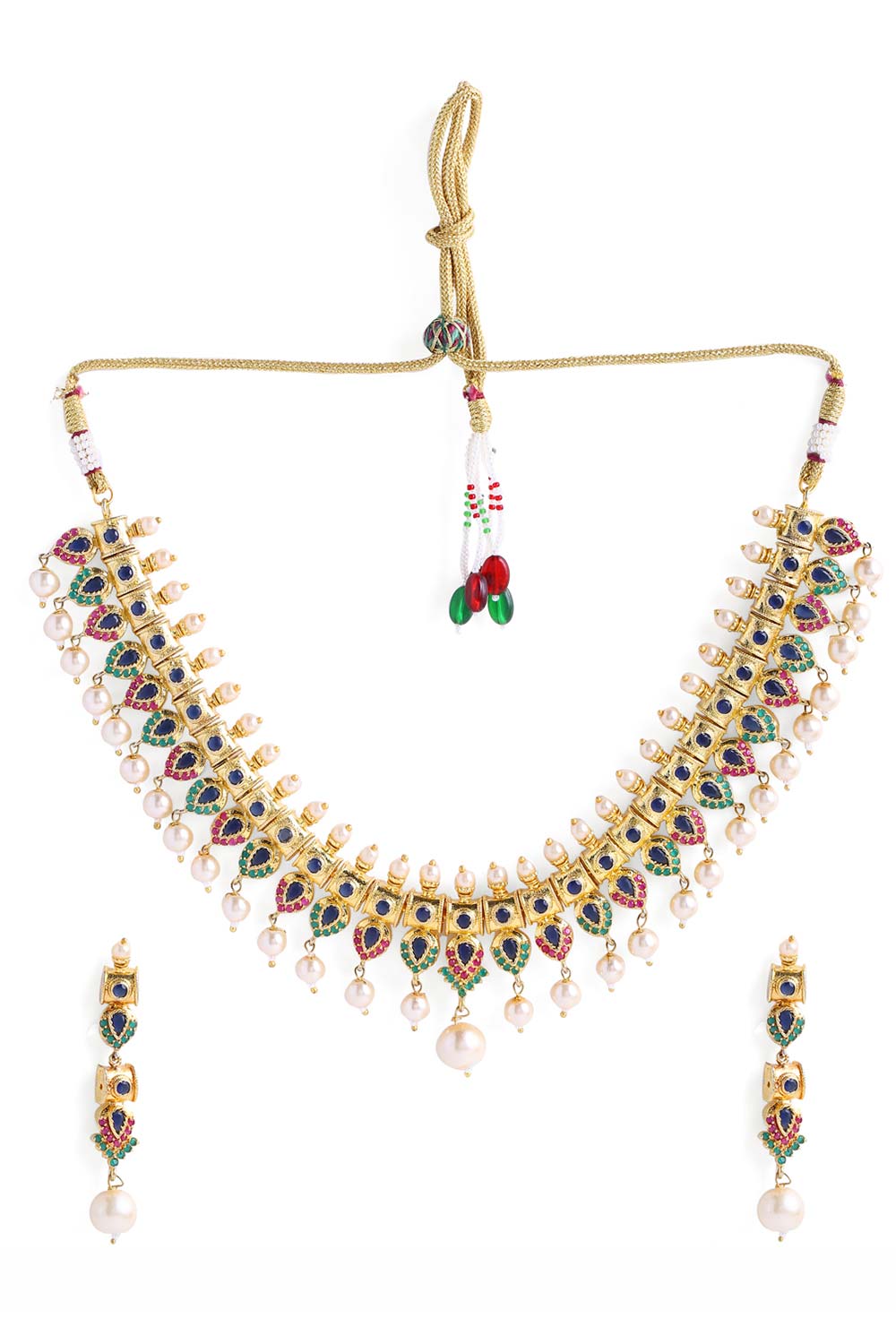 Buy Gold Toned And Stone-Studded Jewellery Set Online - Side