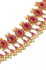 Buy Gold Toned And Pink Stone-Studded Jewellery Set Online - Back