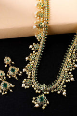 Buy Gold Toned And Green Color Handcrafted Jadau Jewellery Set Online