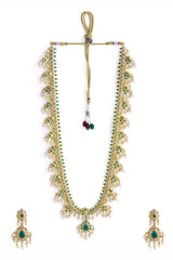 Buy Gold Toned And Green Color Handcrafted Jadau Jewellery Set Online - Side
