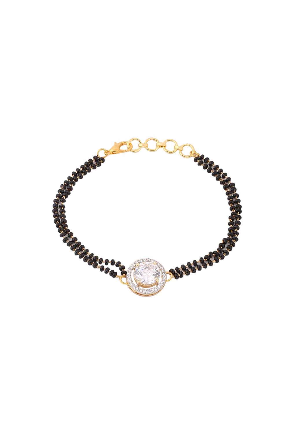 Buy Black Beaded And Ad Stone Studded Mangalsutra Bracelet Online - Side