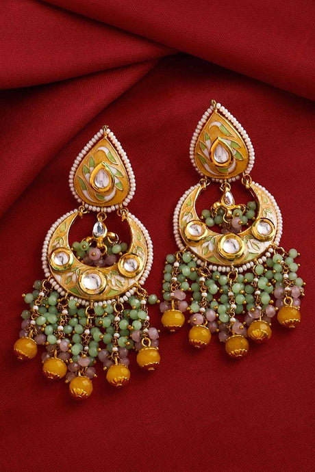 Buy Yellow Meenkari And Kundan Stone Studded Handcrafted Chandbali Online