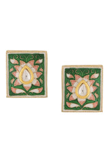 Buy Green And Pink Meenakari Kundan Studded Handcrafted Studs Online - Side