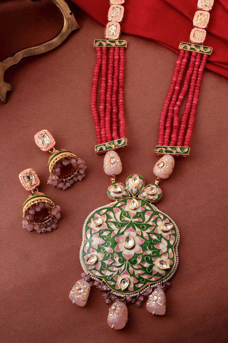 Buy Green And Pink Meenakari Rani Haar Jewellery Set Online