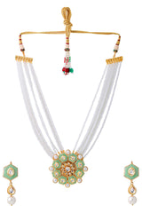 Buy Pastel Green And White Meenakari Kundan Studded Jewellery Set Online - Side