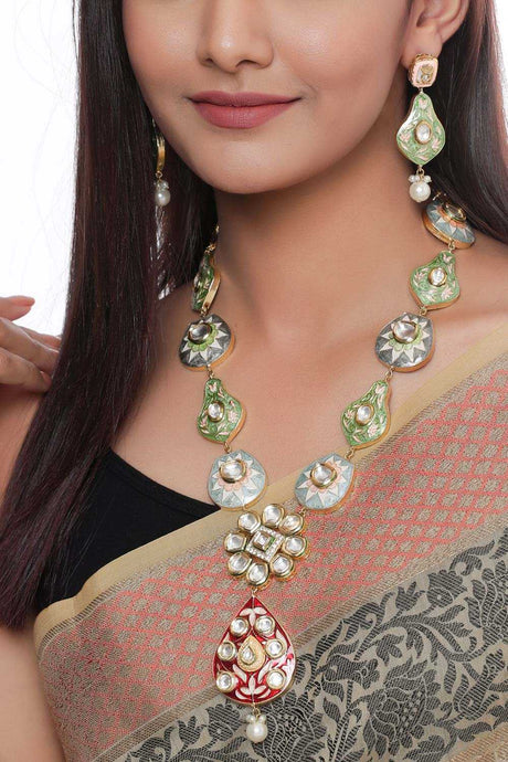 Buy  Multi Color Meenakari Contemporary Rani Haar Jewellery Set Online - Front