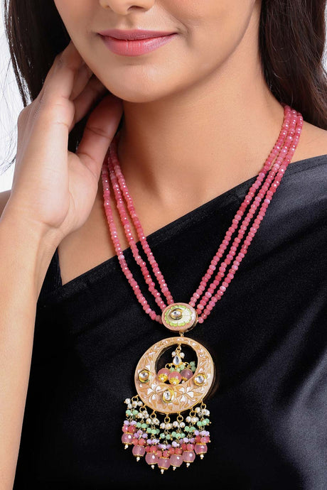 Buy Pink Kundan And Stone Studded Meenakari Necklace Online - Front