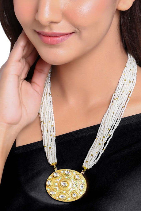 Buy Yellow Kundan Studded Meenakari Necklace Online - Front