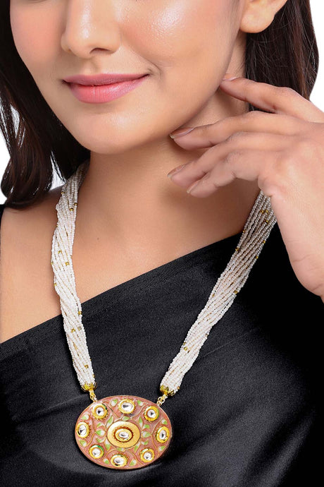Buy Pink Kundan Studded Meenakari Necklace Online - Front
