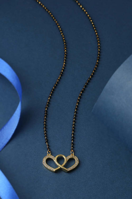 Buy Gold plated And Black Beads Ad Studded Heart Shaped Mangalsutra Necklace Online