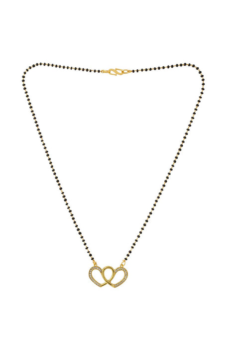 Buy Gold plated And Black Beads Ad Studded Heart Shaped Mangalsutra Necklace Online - Front