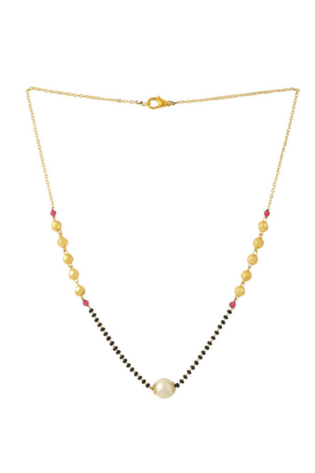 Buy Gold plated And Black Beads Ad Studded Pearl Mangalsutra Online - Front
