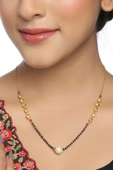 Buy Gold plated And Black Beads Ad Studded Pearl Mangalsutra Online - Side