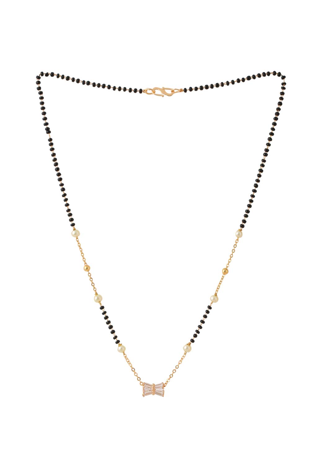 Buy Gold plated And Black Beads Ad Studded Mangalsutra Necklace Online - Front