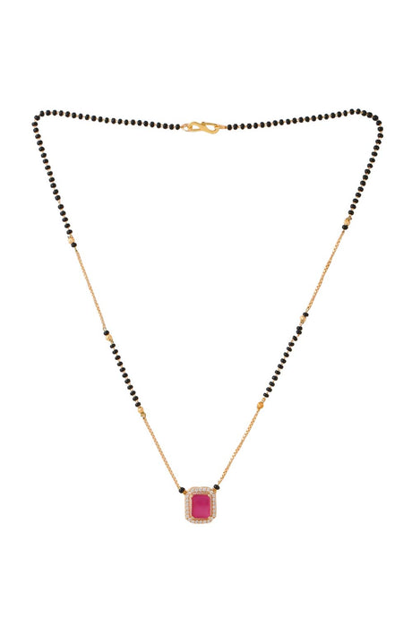 Buy Gold plated And Black Beads Ad Studded Mangalsutra With Pink Stone Pendant Online - Front