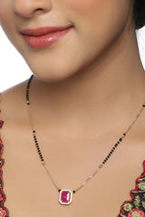 Buy Gold plated And Black Beads Ad Studded Mangalsutra With Pink Stone Pendant Online - Side