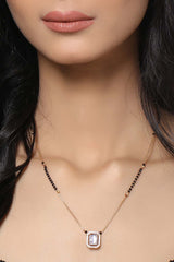 Buy Gold plated And Black Beads Ad Studded Mangalsutra Online - Side