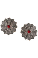 Buy Silver Plated Oxidised Floral Studs Online - Side