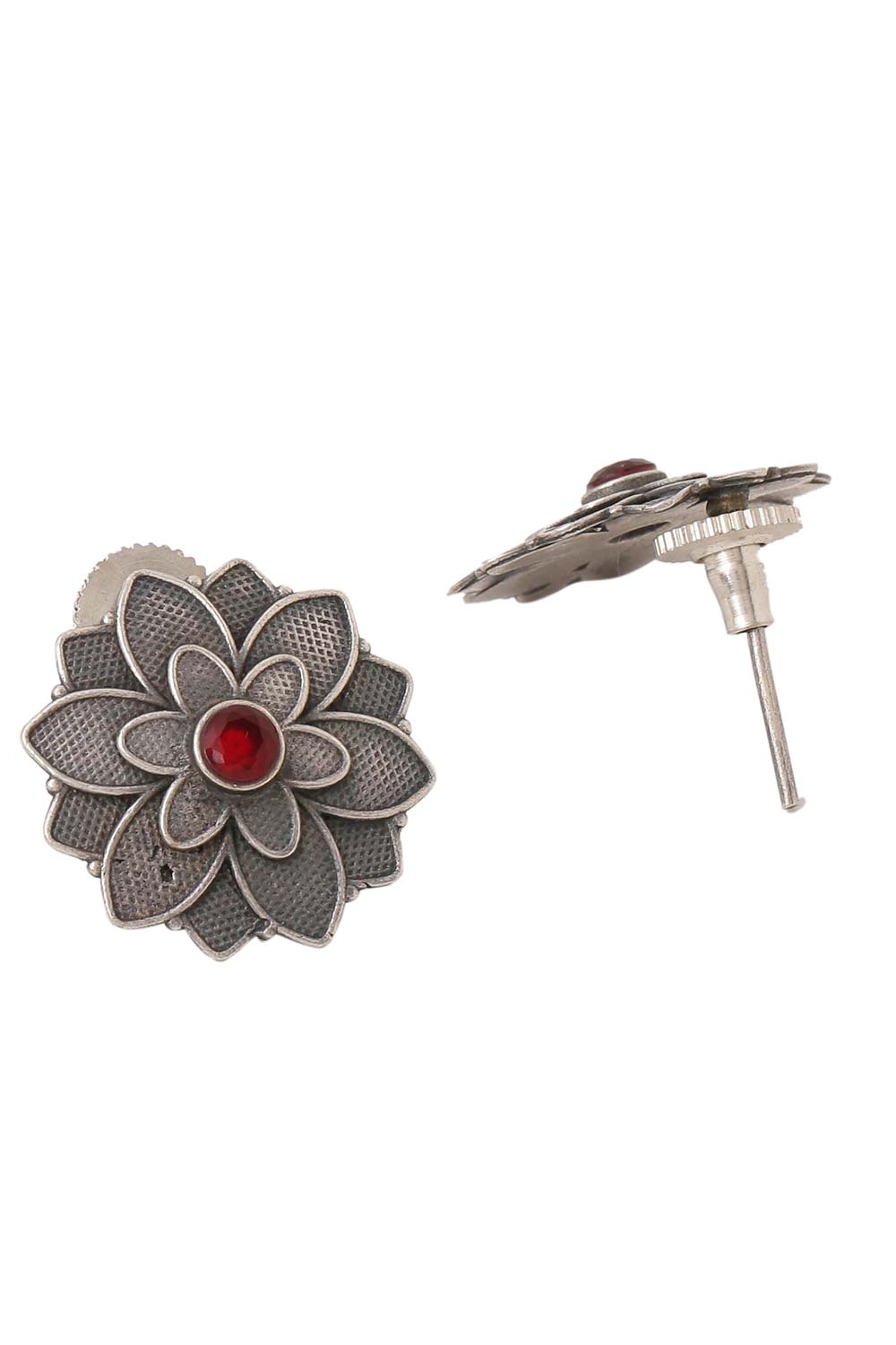 Buy Silver Plated Oxidised Floral Studs Online - Back