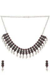 Buy Handcrafted Oxidised Pink Stone Studded Jewellery Set Online - Front