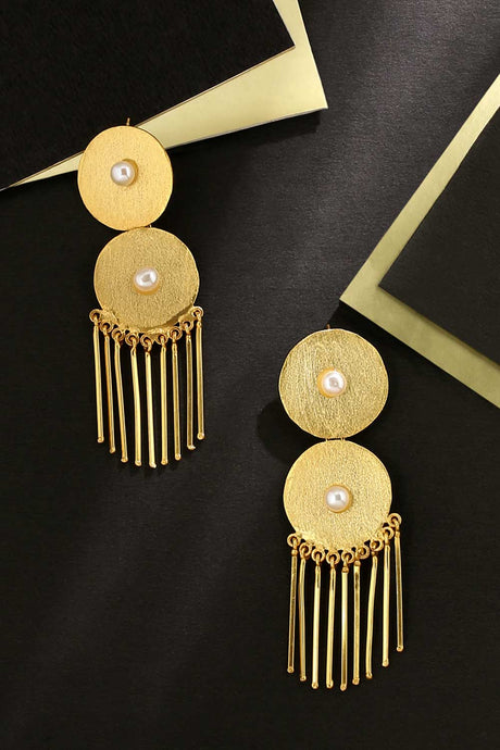 Buy Handcrafted Gold Matt Finish Statement Earrings Online - Front
